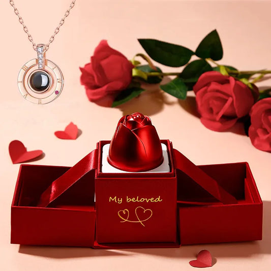 Eternal Rose Box with I love you in 100 languages Necklace